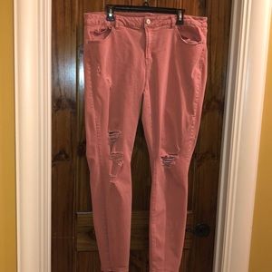 Pink Distressed Denim Jeans